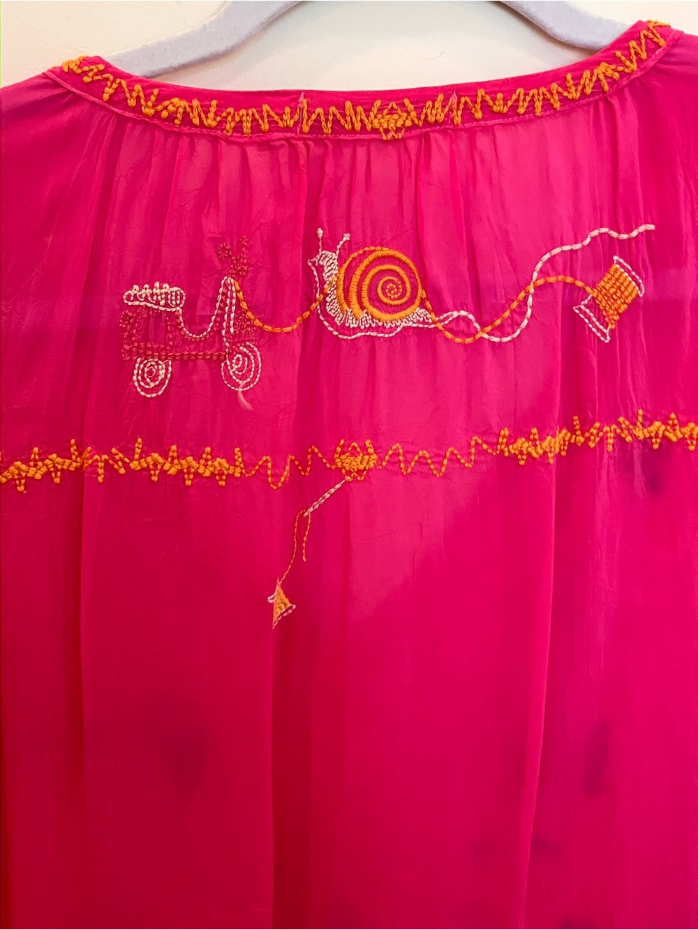 Johnny Was Bright Fuchsia Embroidered V-Neck Tunic - Picture 9 of 14